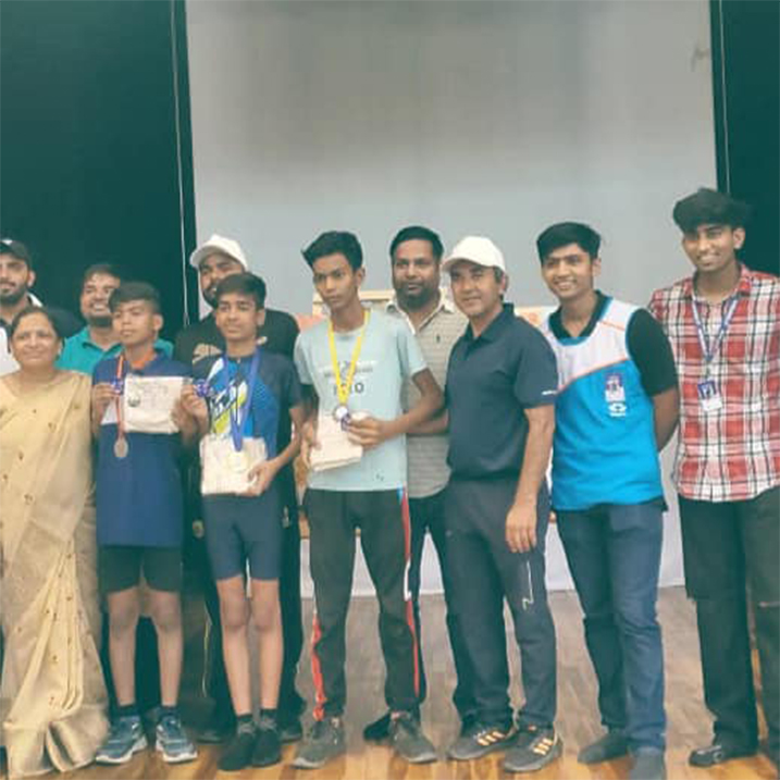 Students and teachers celebrating an event